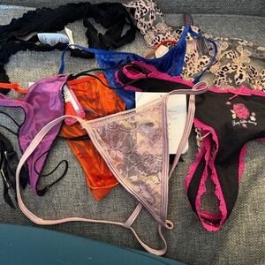 NWT 6 Thong + Garter Belt Bundle - Victoria Secret, Intimissi, Pamela size L/XL